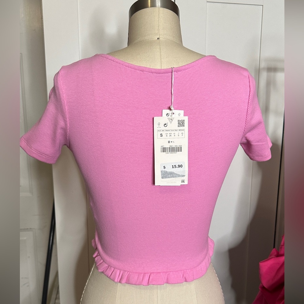 Zara Pink Ruched Crop Top - Picture 3 of 4